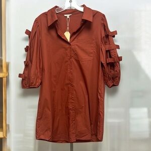 Jodifl Rust Puff Sleeve Button  Dress (JS6)
